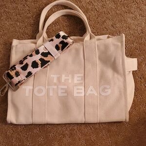 Cream Tote Bag with Patterned Strap